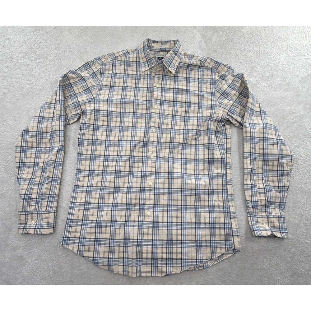 J.Crew Secret Wash Plaid Shirt Men's Size Medium Slim Fit Classic Blue/ Beige